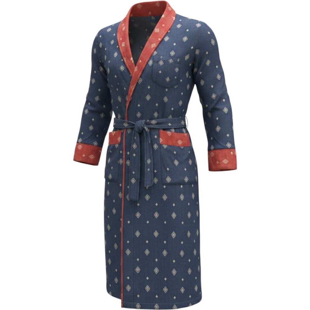 Vintage Playboy Mens Navy Blue Geometric Diamond Print Lounge Robe Size M Peru